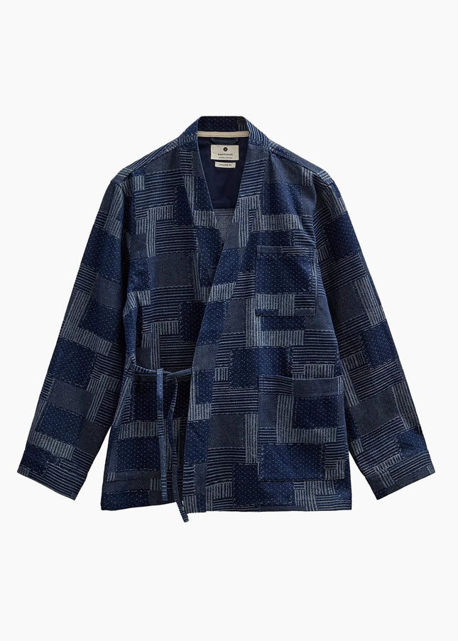 Anerkjendt AKJESPER Indigo Kimono Sky Captain, 100% Baumwolle, Kimono-Silhouette, Frontansicht