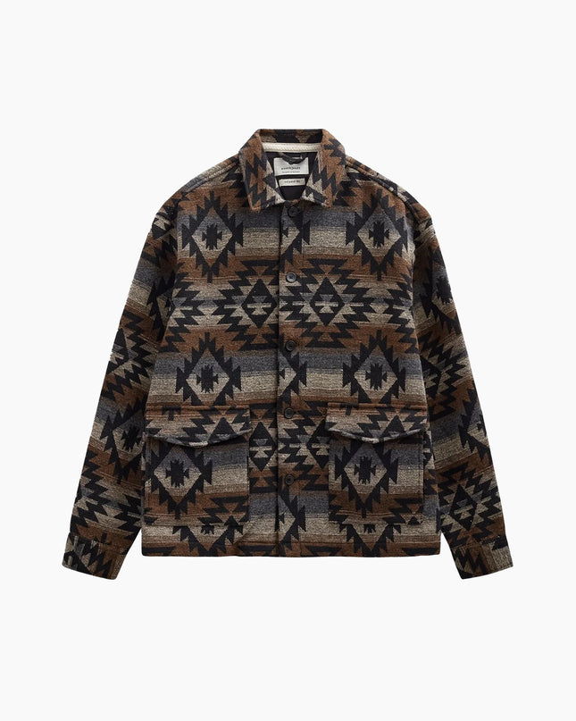 Anerkjendt AKOTTO Inka Overshirt Delicioso, Inka-Rautenmuster eingewebt, warmer Braunton Frontansicht