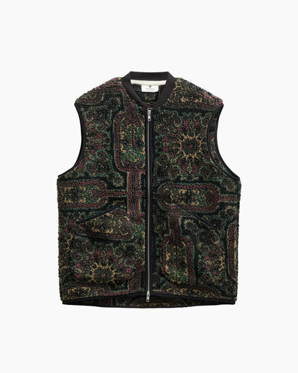 Anerkjendt AKROBIN Jacq Teddy Gilet Forest Night, Jacquard Teddy-Fleece Weste, tiefes Waldgrün Frontansicht