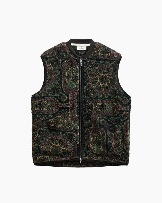 Anerkjendt AKROBIN Jacq Teddy Gilet Forest Night, Jacquard Teddy-Fleece Weste, tiefes Waldgrün Frontansicht