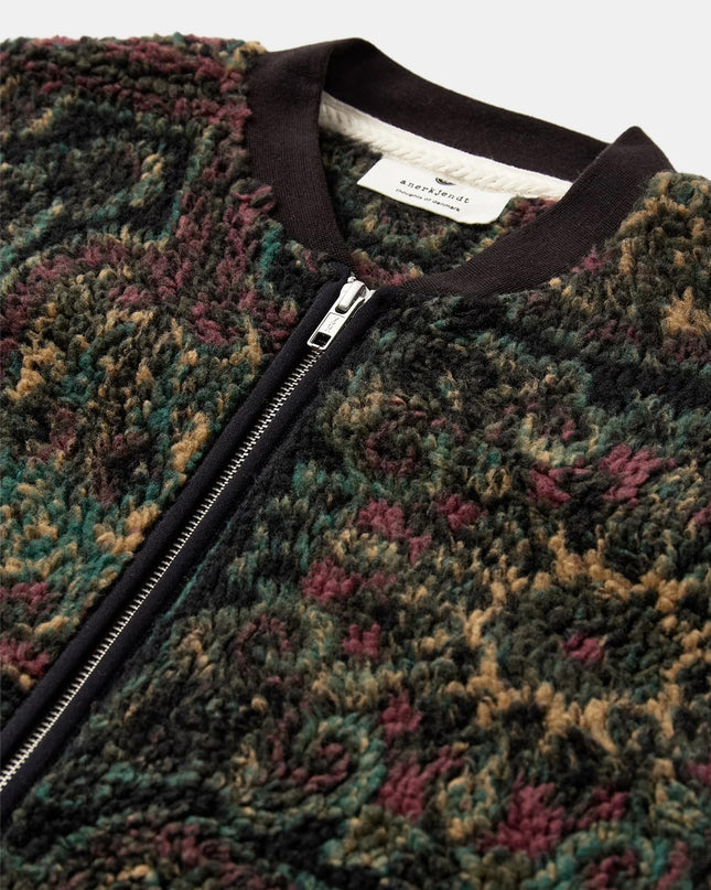 Anerkjendt AKROBIN Jacq Teddy Gilet Forest Night, Jacquard-Muster im Teddy-Fleece Nahaufnahme, 100% Polyester
