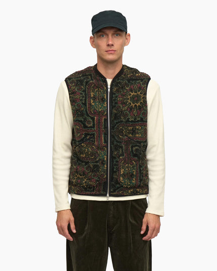 Anerkjendt AKROBIN Teddy Gilet Forest Night, Modell Frontansicht ärmelos, Jacquard-Muster Teddy-Fleece