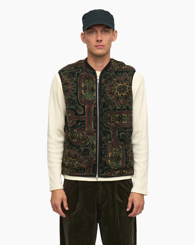 Anerkjendt AKROBIN Teddy Gilet Forest Night, Modell Frontansicht ärmelos, Jacquard-Muster Teddy-Fleece