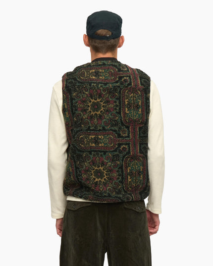 Anerkjendt AKROBIN Teddy Gilet Forest Night, Modell Rückenansicht, Jacquard Teddy-Fleece Gilet Anerkjendt