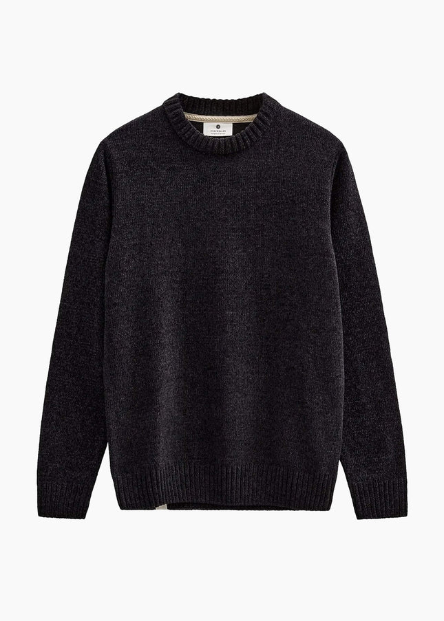 Anerkjendt AKSUNE Chenille Knit Caviar, samtige Stricktextur, Relaxed Fit, Frontansicht