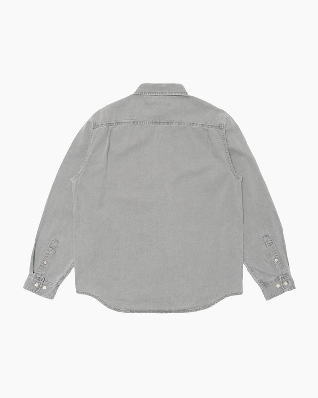 Edwin Arlo Shirt LS Schwarz Heavy Bleach, Studio-Rückenansicht Oversize, Edwin I037485 Denim-Hemd