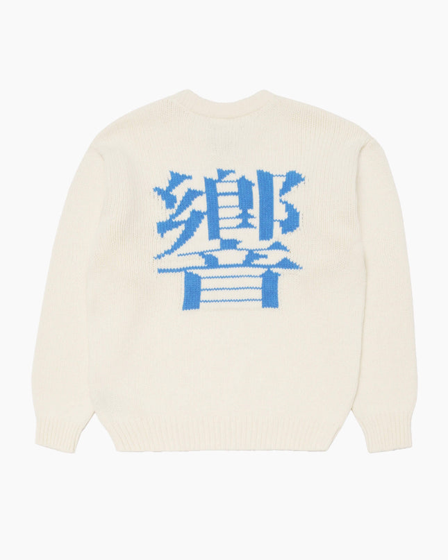 Edwin Ellis Hibiki Sweater Off White Baltic, Studio-Rückenansicht, Heavy Knit Fine Wool Edwin I037514
