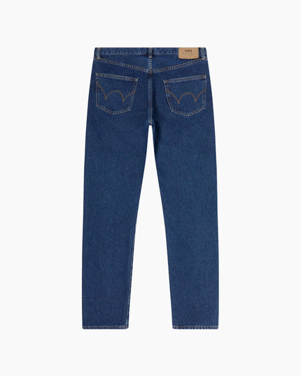 Edwin Regular Straight Jeans Blau Mid Used, Studio-Rückenansicht 5-Pocket, 12.5oz Kaihara 100% Baumwolle Japan
