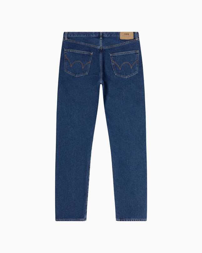 Edwin Regular Straight Jeans Blau Mid Used, Studio-Rückenansicht 5-Pocket, 12.5oz Kaihara 100% Baumwolle Japan
