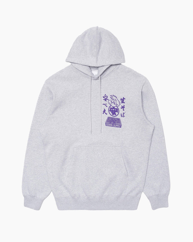 Edwin Soba Yasubé Hoodie Sweat Grey Marl, Chest Print, gebürstetes Felpa-Gewebe, Frontansicht
