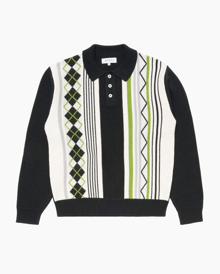 Edwin Tulla Pollo Schwarz, Studio-Frontansicht, 50% Ecotec Cotton Knit Polo Boxy Fit schwarz