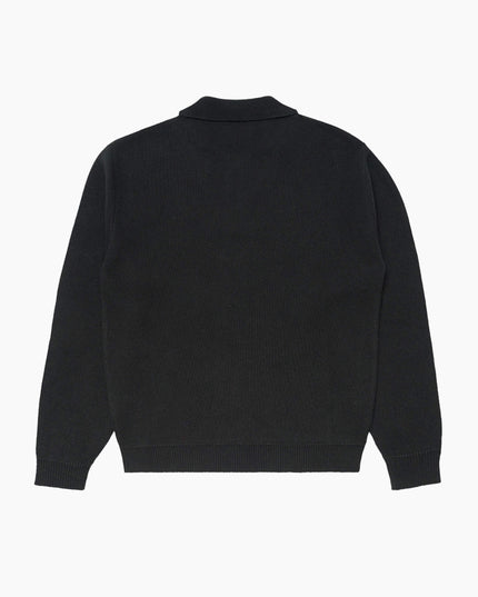 Edwin Tulla Pollo Schwarz, Studio-Rückenansicht, 50% Ecotec Cotton Knit Polo Boxy Fit schwarz