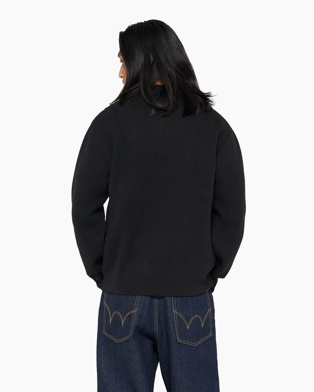 Edwin Tulla Pollo Schwarz, Lifestyle-Rückenansicht Boxy Fit, Knit Jersey Strick-Polo Button-down-Kragen