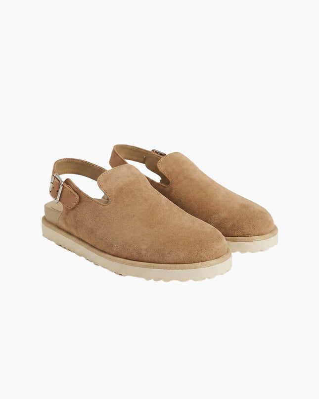 Good News London Frank Slip-On Sandale Sand, Suede Deadstock Obermaterial, Seitenansicht