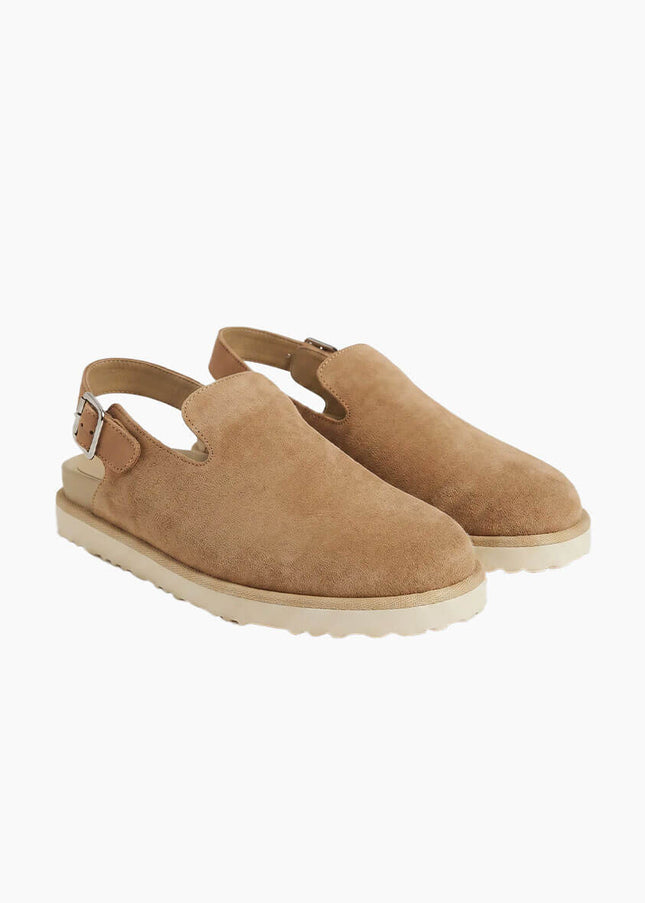 Good News London Frank Slip-On Sandale Sand, Suede Deadstock Obermaterial, Seitenansicht