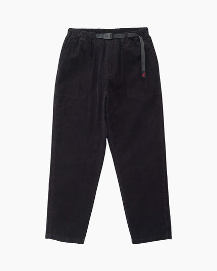 Gramicci Cord-Hose Loose Tapered Schwarz mit Nylongürtel, 10-Wale-Cord Baumwolle, Flat Lay Frontansicht