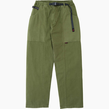 Gramicci Gadget Pant Olivgrün, umlaufende Canvas-Taschen Bio-BW Twill, Slim Fit Flat Lay