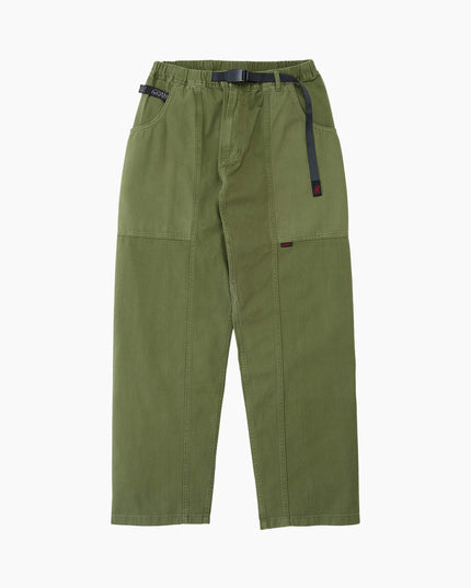 Gramicci Gadget Pant Olivgrün, umlaufende Canvas-Taschen Bio-BW Twill, Slim Fit Flat Lay
