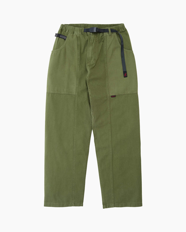 Gramicci Gadget Pant Olivgrün, umlaufende Canvas-Taschen Bio-BW Twill, Slim Fit Flat Lay