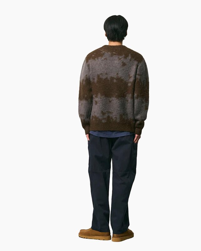 Gramicci Mohair Splatter Pullover Schiefergrau, Modell Rückenansicht, Relaxed Fit Crewneck G6FM-J037