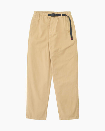 Gramicci Pant Khaki, 100% Bio-Baumwolle Twill, Schritteinsatz und Nylongürtel, Flat Lay Frontansicht