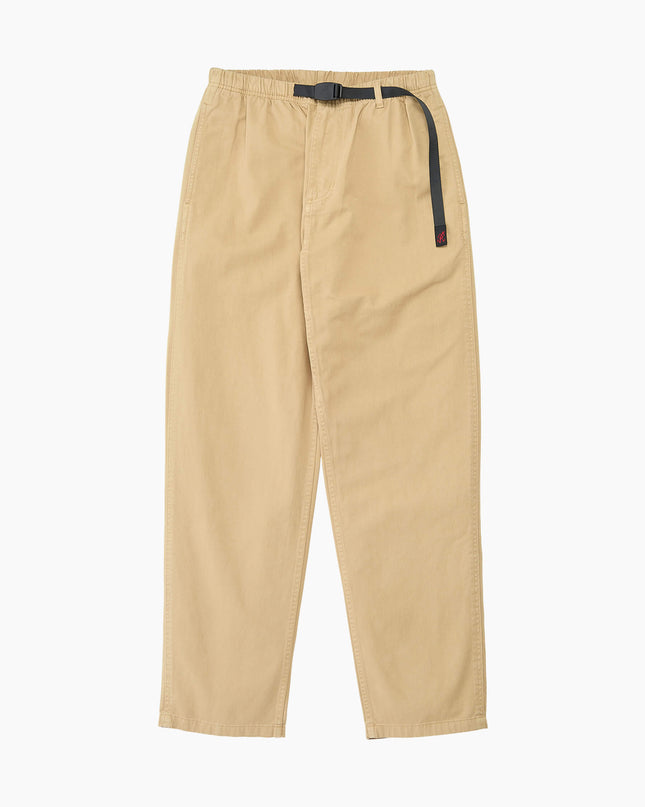 Gramicci Pant Khaki, 100% Bio-Baumwolle Twill, Schritteinsatz und Nylongürtel, Flat Lay Frontansicht