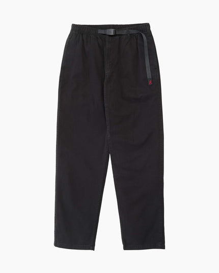 Gramicci Pant Schwarz, 100% Bio-Baumwolle Twill, Schritteinsatz und Nylongürtel, Flat Lay Frontansicht