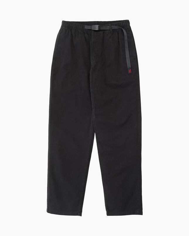 Gramicci Pant Schwarz, 100% Bio-Baumwolle Twill, Schritteinsatz und Nylongürtel, Flat Lay Frontansicht