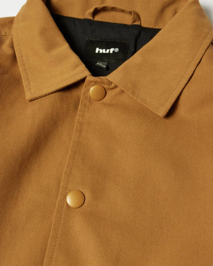 HUF 89 Coaches Jacket Rubber White, Snap-Front Nahaufnahme Druckknöpfe, Cotton Twill Coaches Jacke Rubber