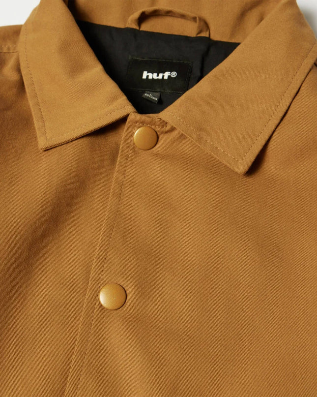 HUF 89 Coaches Jacket Rubber White, Snap-Front Nahaufnahme Druckknöpfe, Cotton Twill Coaches Jacke Rubber