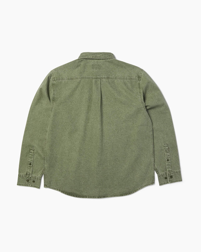 HUF Carson Overdyed Denim Shirt Olive, Rückansicht Button-down Langarm, 235gsm Denim Overdyed olive HUF
