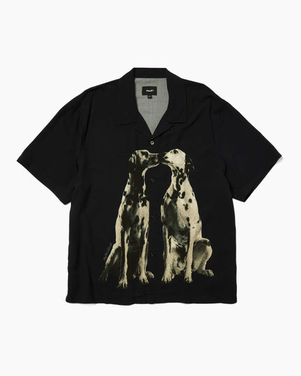HUF Dogged Resort Shirt Schwarz, Camp Collar, oversized Hunde-Artwork, Frontansicht Relaxed Fit