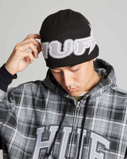HUF Galaxy Skull Beanie Schwarz, Model Frontansicht Skull Beanie, 100% Acryl Jacquard-Strick Totenkopf schwarz