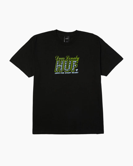 HUF Lonely Hearts T-Shirt Schwarz, 250gsm Baumwolle, Center-Chest-Print, Frontansicht