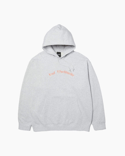 HUF Olympia Pullover Hoodie Grau, Frontansicht 330gsm Fleece, rote Schrift Chest Print Pullover Hoodie grau HUF