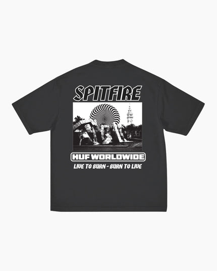 HUF × Spitfire Burn Tee Washed Black, Back Print Collab Artwork, Rückansicht