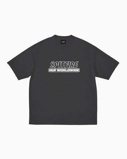 HUF × Spitfire Burn T-Shirt Washed Black, 250gsm Heavyweight, Boxy Fit, Frontansicht