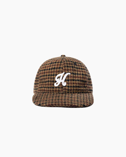 Hatline LAB Heritage Logo Snapback Salt Pepper, Frontansicht 6-Panel Unstructured, weißer Filz-Patch 2D-Stickerei meliert