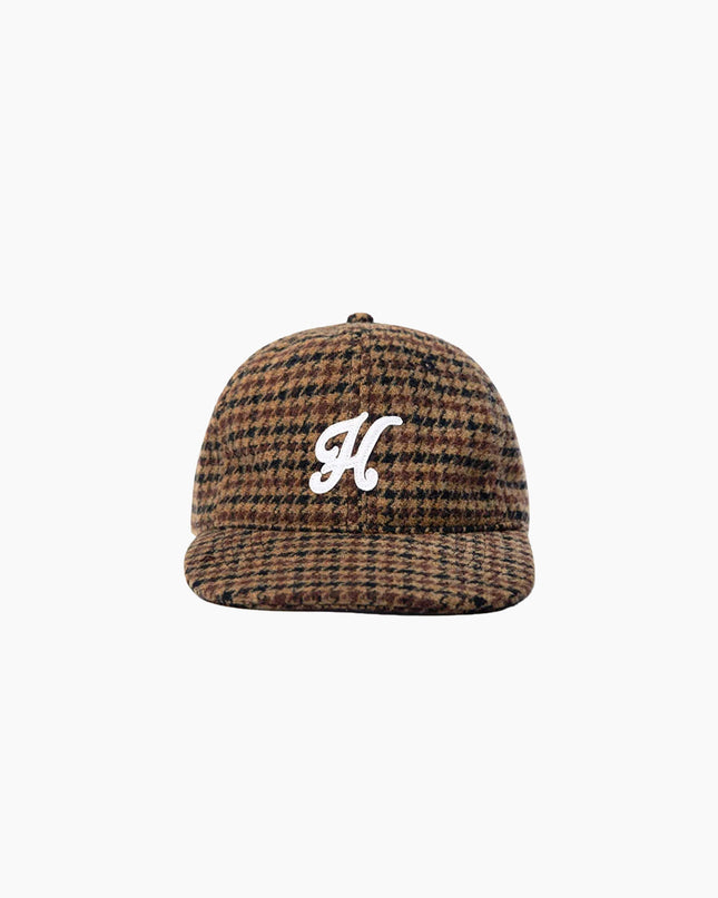Hatline LAB Heritage Logo Snapback Salt Pepper, Frontansicht 6-Panel Unstructured, weißer Filz-Patch 2D-Stickerei meliert