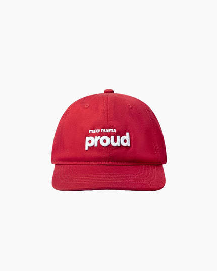 Hatline LAB Make Mama Proud Snapback Dark Red, Frontansicht 6-Panel Unstructured, weiße 3D-Stickerei dunkelrot