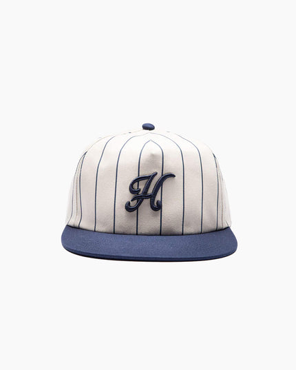 Hatline-Lab-Heritage-Logo-5-Panel-Unstructured-Snapback-Cream-Blue-Striped-01