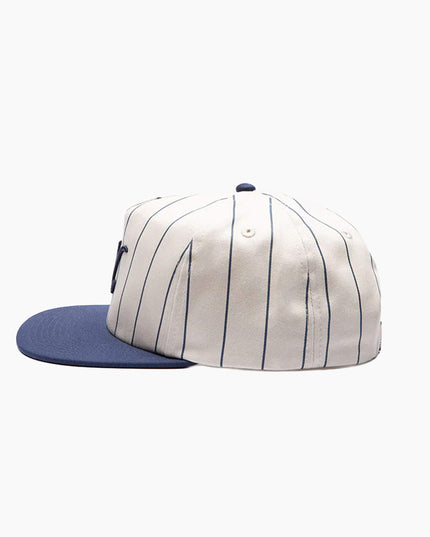 Hatline-Lab-Heritage-Logo-5-Panel-Unstructured-Snapback-Cream-Blue-Striped-02