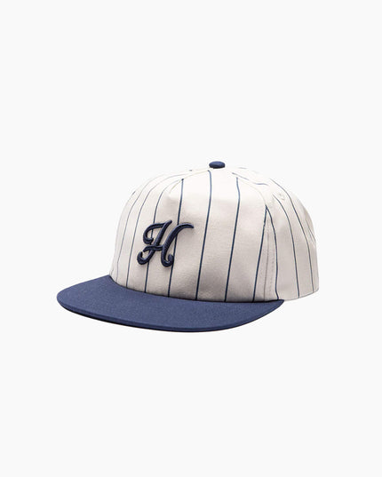 Hatline-Lab-Heritage-Logo-5-Panel-Unstructured-Snapback-Cream-Blue-Striped-03