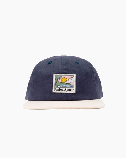 Parlez Parkfield 6 Panel Cap in Oceanic, Flat Peak, saisonaler Woven Patch, Frontansicht