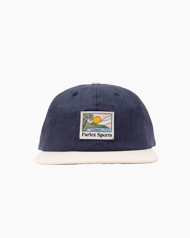 Parlez Parkfield 6 Panel Cap in Oceanic, Flat Peak, saisonaler Woven Patch, Frontansicht