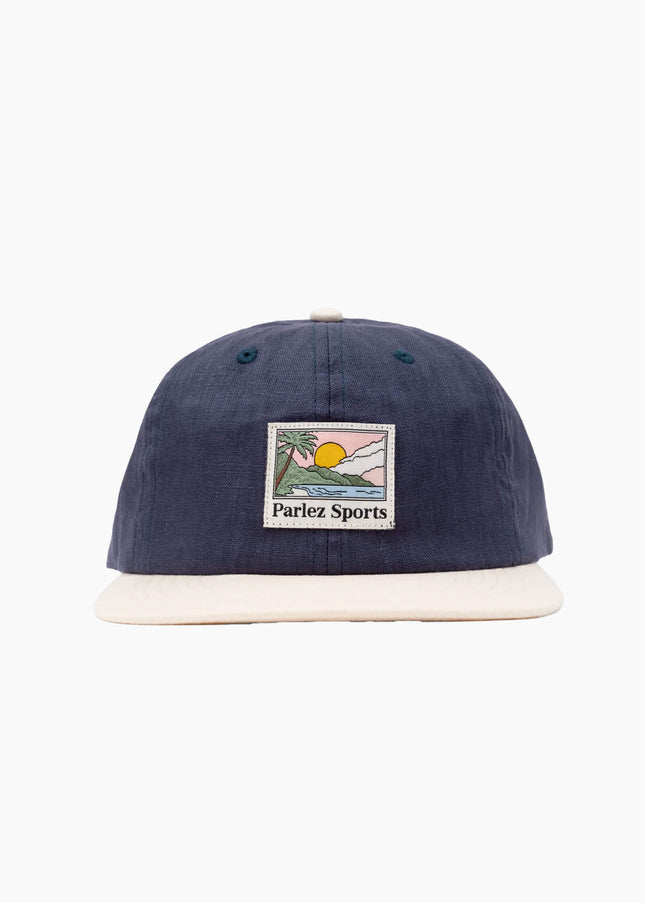 Parlez Parkfield 6 Panel Cap in Oceanic, Flat Peak, saisonaler Woven Patch, Frontansicht