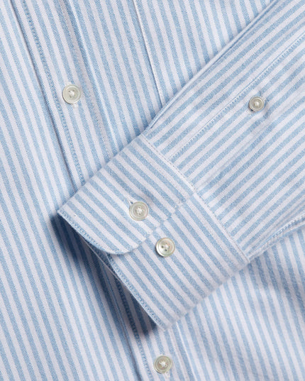 Portuguese Flannel Brushed Oxford Stripe Hellblau, Stoff-Textur Nahaufnahme Streifenmuster, Brushed Oxford 100% Baumwolle hellblau