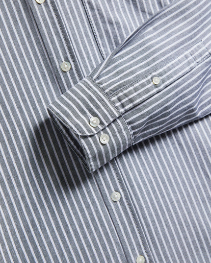 Portuguese Flannel Brushed Oxford Stripe Schwarz, Stoff-Textur Nahaufnahme Streifenmuster, Brushed Oxford 100% Baumwolle schwarz