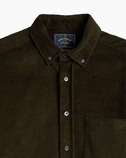 Portuguese Flannel Lobo Cordhemd Olive, Cord-Textur Nahaufnahme Perlmuttknöpfe, Kordsamt Baumwolle olive Made in Portugal