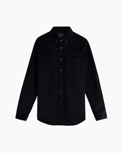 Portuguese Flannel Lobo Cordhemd Schwarz, Frontansicht klassisches Cordhemd, Perlmuttknöpfe Cord-Baumwolle schwarz
